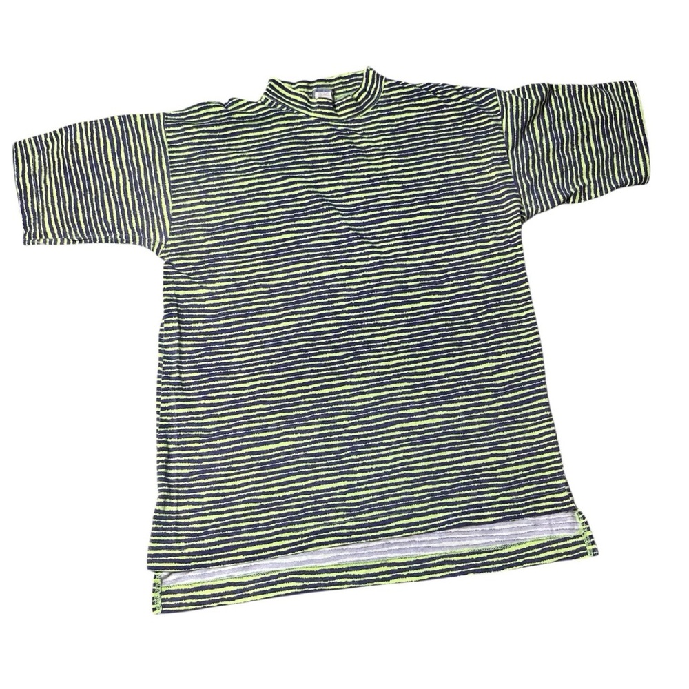 Vintage 80s 90s Zero Gravity Purple Green Striped High Low T Shirt Surf Skate